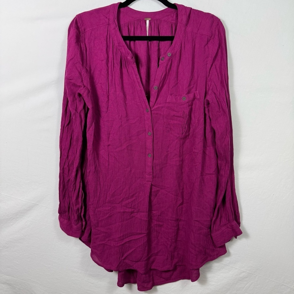 Free People Pink Button Up T-Shirt Women’s Size S